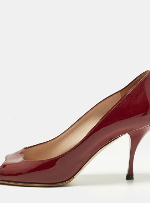 Miu Miu Size 40 Burgundy Patent Leather Peep Toe Pumps