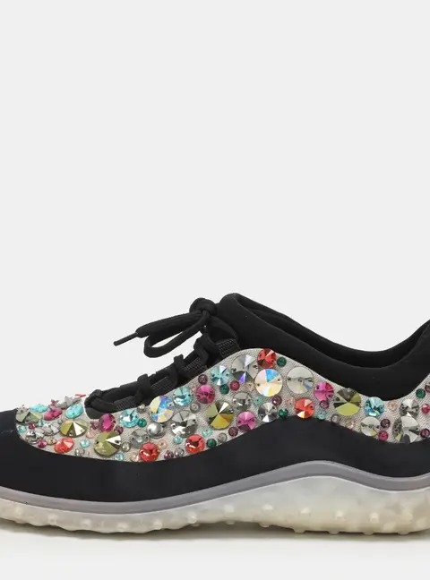 Miu Miu Crystal Embellished Size 41 Black Neoprene Slip On Sneakers
