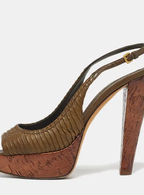 Miu Miu Size 39 Green Leather Peep Toe Slingback Pumps