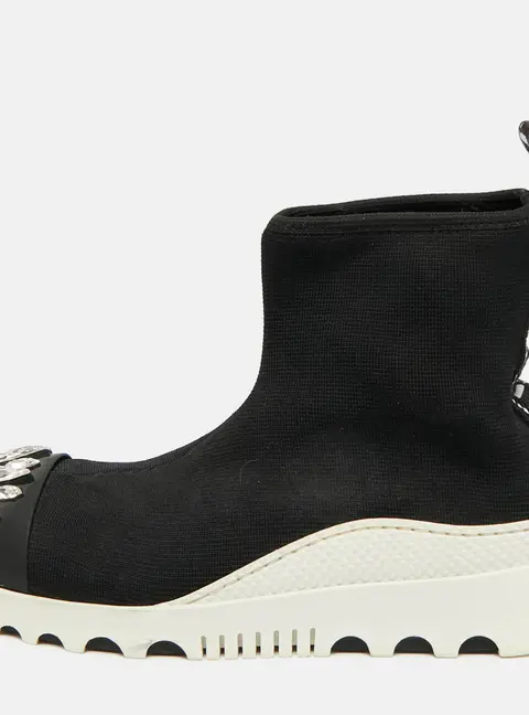 Miu Miu Size 36 Black Knit Fabric and Rubber Crystal Cap Toe Sock High Slip On Sneakers
