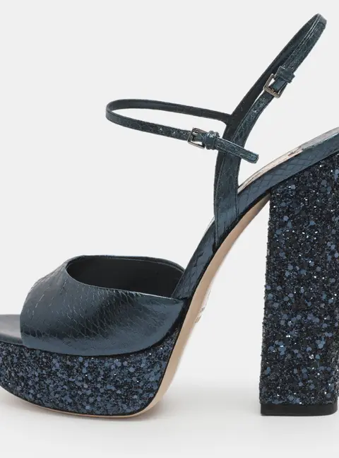 Miu Miu Size 38 Midnight Blue Python Leather Platform Sandals