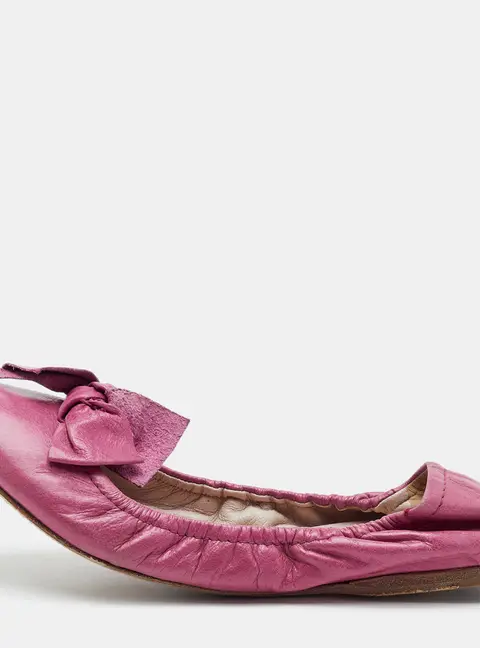 Miu Miu Bow Size 39 Pink Leather Scrunch Ballet Flats