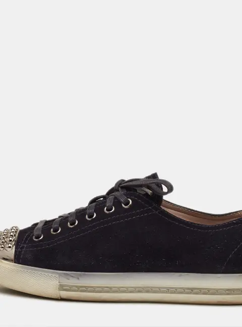 Miu Miu Studded Cap Toe Size 37 Navy Blue Suede Low Top Sneakers