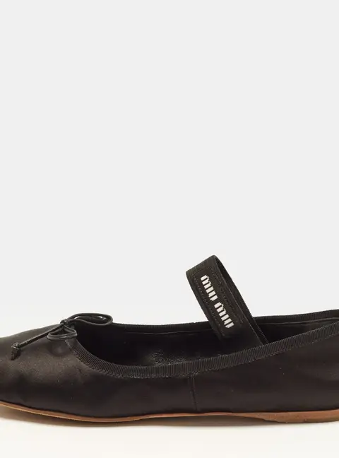Miu Miu Size 39.5 Black Satin Ballet Flats