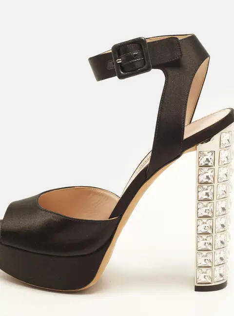 Miu Miu Size 39 Black Satin Ankle Strap Sandals