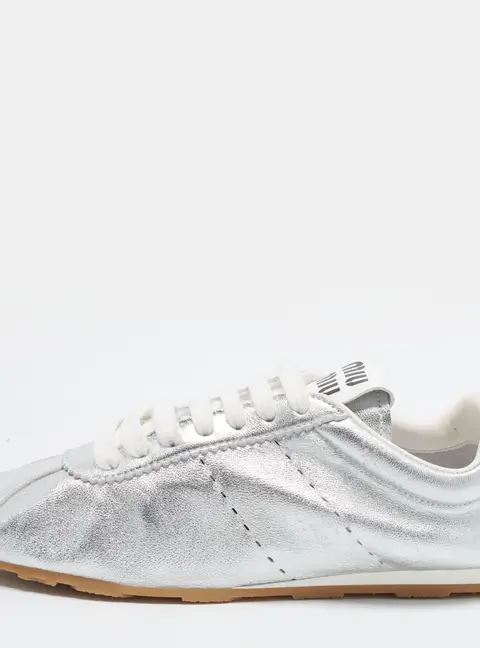 Miu Miu Plume Size 40 Silver Leather Low Top Sneakers