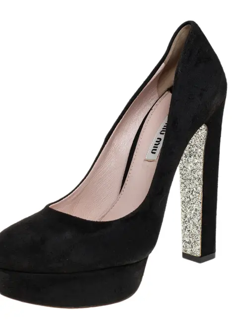Miu Miu Black Suede Platform Pumps Size 38.5