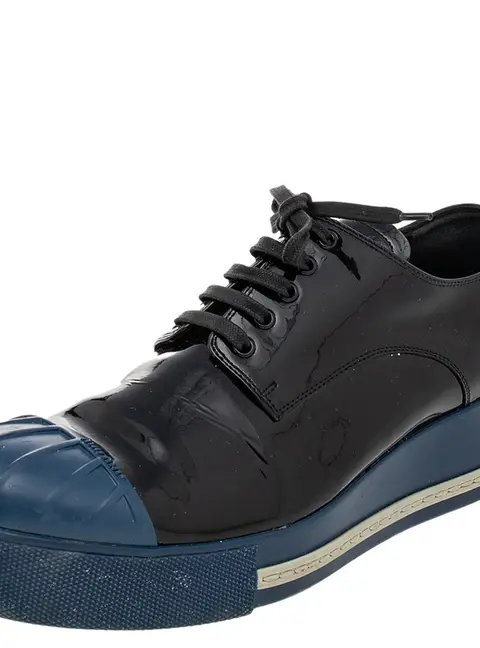 Miu Miu Black/Blue Patent Leather Rubber Cap Toe Platform Sneakers Size 39