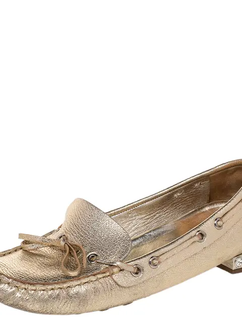 Miu Miu Metallic Gold Crystal Embellished Slip on Loafers Size 36.5