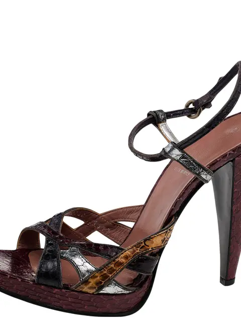 Miu Miu Size 39.5 Multicolor Snakeskin Leather Ankle Strap Sandals