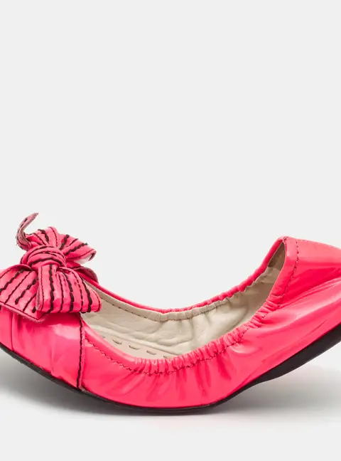 Miu Miu Pink Patent Leather Bow Scrunch Ballet Flats Size 37