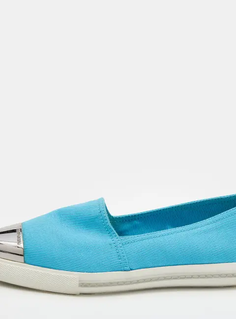 Miu Miu Blue Canvas Metal Cap Toe Slip On Sneakers Size 37.5