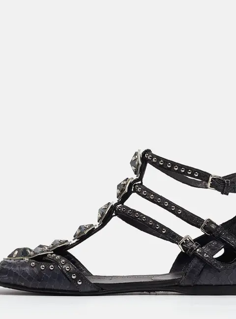 Miu Miu Navy Blue Python Leather Ankle Strap Flat Sandals Size 38.5