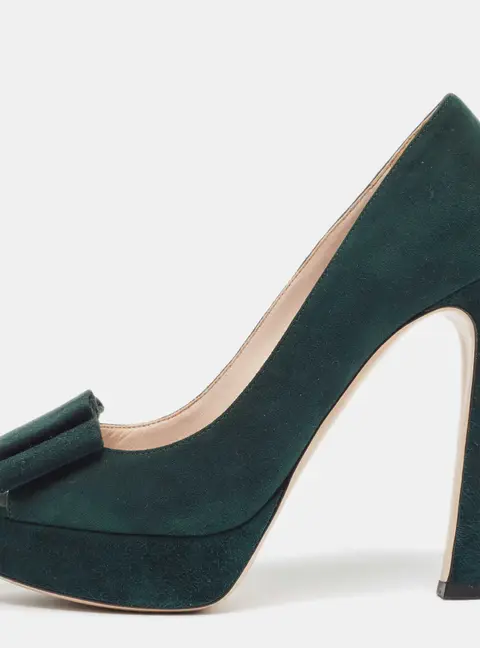 Miu Miu Green Suede Peep Toe Pumps Size 37.5