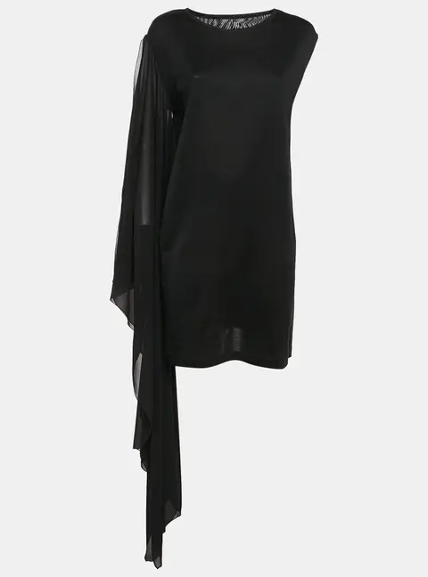 MM6 Maison Margiela Black Cotton Knit Elongated Sleeve Mini Dress M