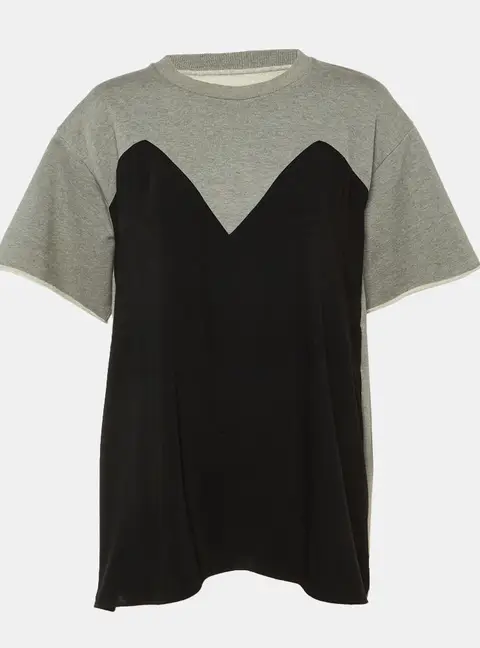 MM6 Maison Margiela Grey Cotton & Crepe Crew Neck Top M