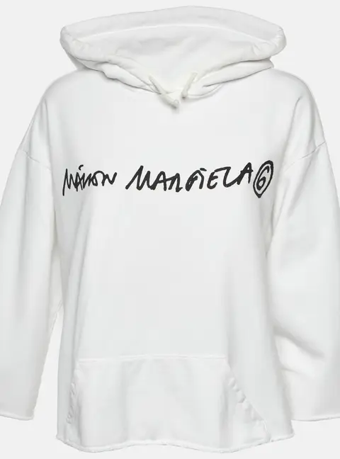 MM6 Maison Margiela White Logo Print Cotton Hoodie S