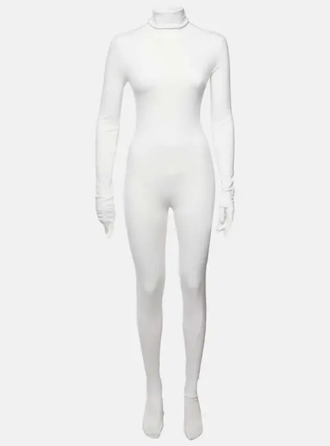 MM6 Maison Margiela Cream Stretch Knit Half Zip Up Catsuit S