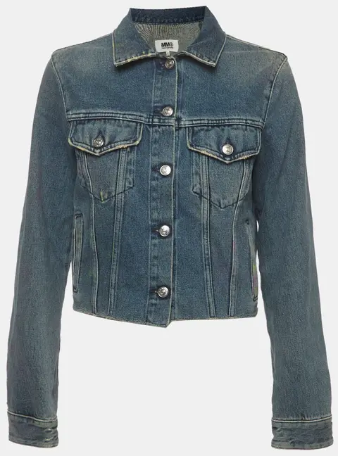 MM6 Maison Margiela Blue Distressed Paint Splattered Denim Jacket M