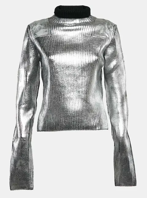 MM6 Maison Margiela Silver Printed Wool Blend Turtle Neck Sweater M