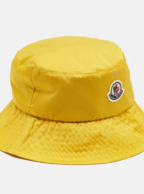 Moncler Yellow Logo Patch Nylon Bucket Hat S