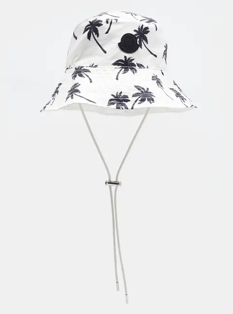 Moncler White Palm Tree Print Nylon Bucket Hat S