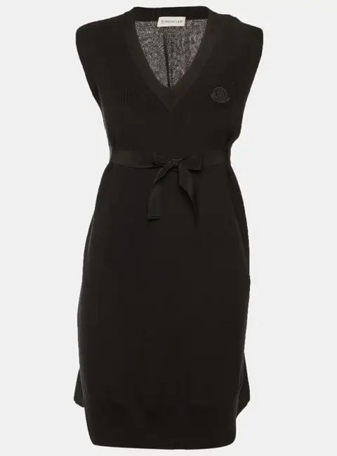 Moncler Black Cotton & Cashmere Blend Logo Applique Sweater Mini Dress XS