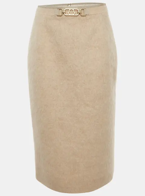 Moncler Beige Wool and Mohair Blend Fuzzy Pencil Skirt M