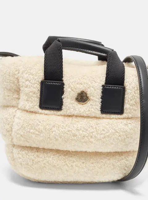 Moncler Caradoc Teddy Micro Black/Off White Leather and Shearling Tote