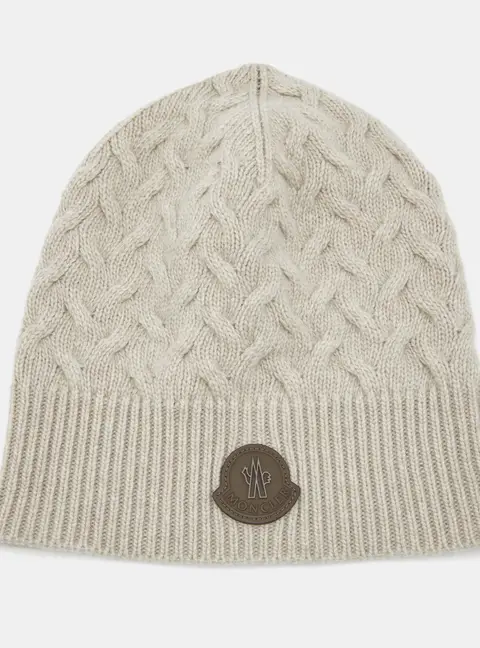 Moncler Grey Wool Knit Beanie One Size