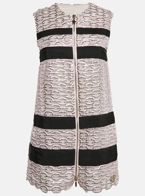 Moncler Metallic Pink Lace Lucy Gilet Mini Dress XS