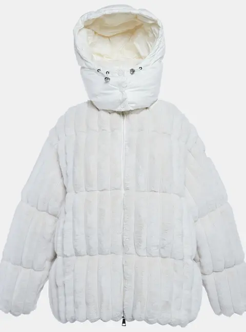 Moncler White Faux Fur Pedrix Down Jacket M