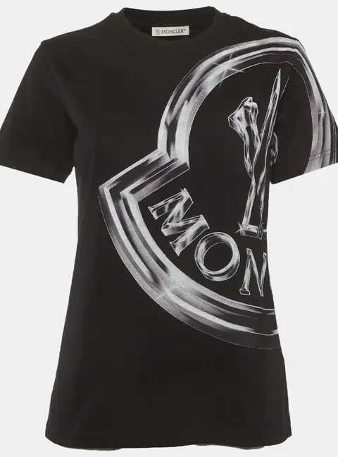 Moncler Black Cotton Knit Logo Print Crewneck T-Shirt XS