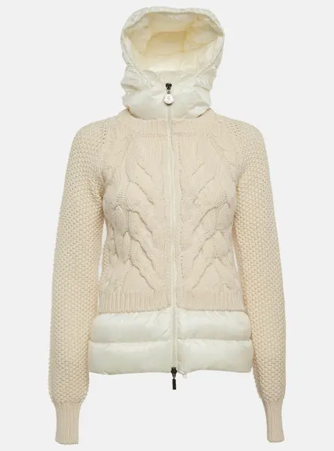Moncler Beige Wool and Nylon Down Jacket XS