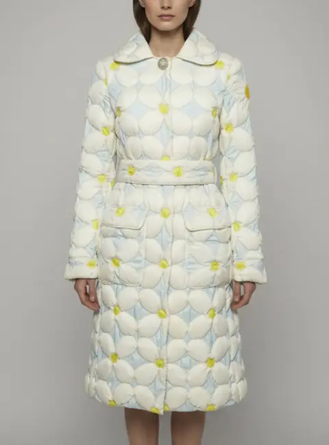 Moncler Genius Richard Quinn White/Blue Daisy Nylon Candice Down Jacket XS