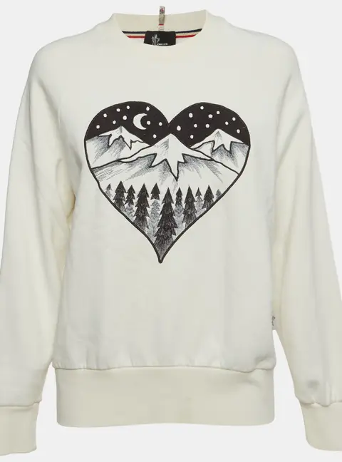 Moncler White Embroidered Cotton Long Sleeve Sweatshirt S