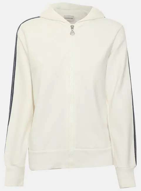 Moncler White Stripe Logo Stretch Cotton Hoodie XL