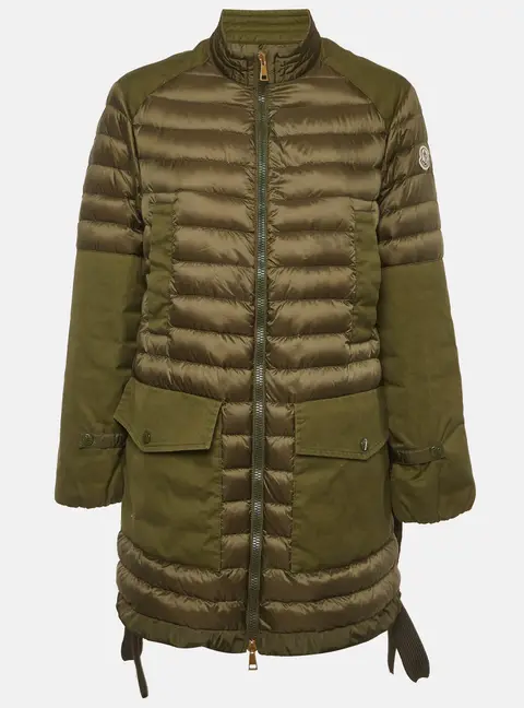 Moncler Green Nylon and Gabardine Quilted Cyanite Down Jacket S