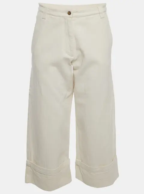 Moncler Cream Cotton Cropped Wide Leg Trousers S
