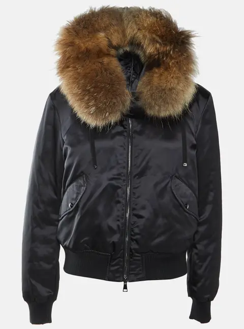 Moncler Black Nylon Detachable Fur Trim Hooded Eulimene Down Jacket L