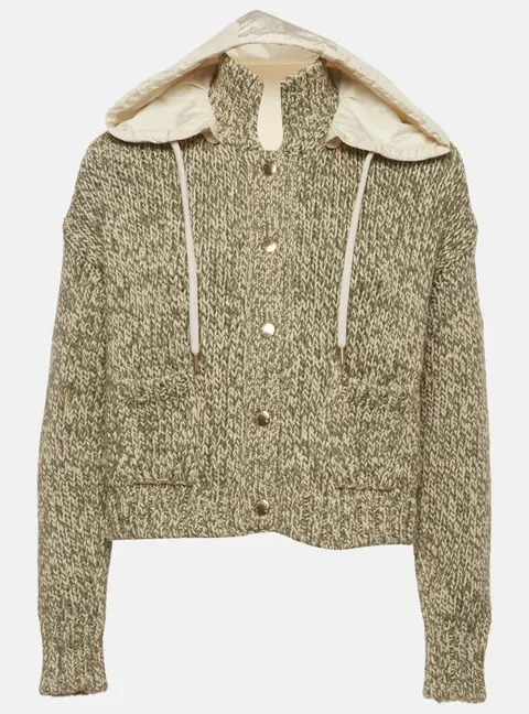 Moncler Green/Cream Knit Nylon Detachable Hood Cardigan S