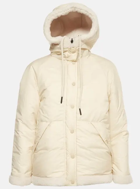 Moncler Cream Nylon Long Sleeve Reversible Hoodie S