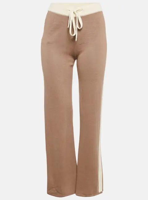 Monrow Dark Beige Knit Panel Detail Lounge Pants S