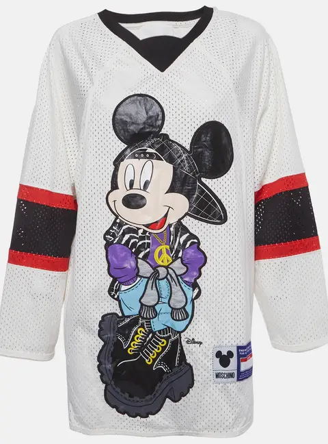 Moschino x H&M White Mickey Mouse Graphic Jersey Mesh Oversized Top S