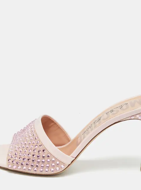 Moschino Pink Leather and Suede Crystal Embellished Slide Sandals Size 40