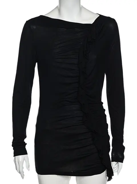Moschino Cheap and Chic Black Ruffle Trimmed Long Sleeve Top M