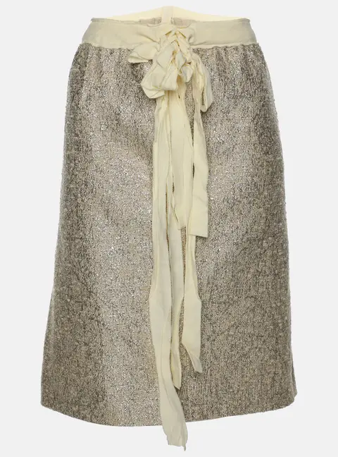 Moschino Cheap and Chic Gold/Cream Lurex Blend Midi Skirt M