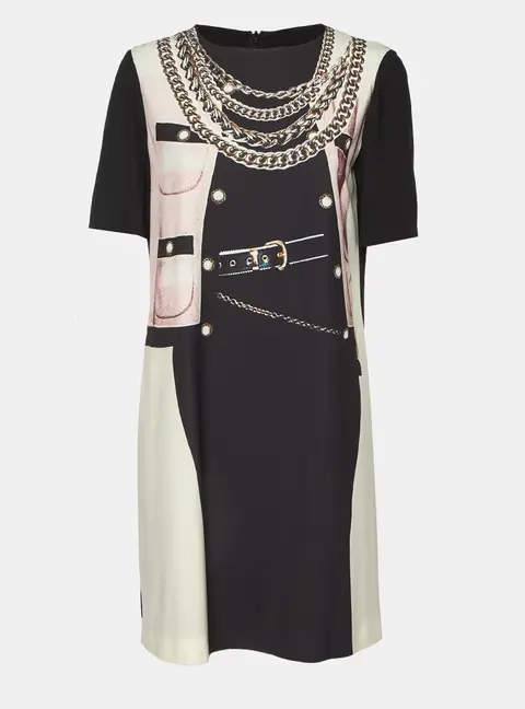 Moschino Cheap and Chic Black Printed Crepe Mini Shift Dress M