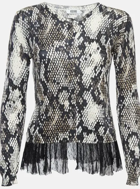 Moschino Cheap and Chic Black Snake Print Ruffled Cardigan Top M