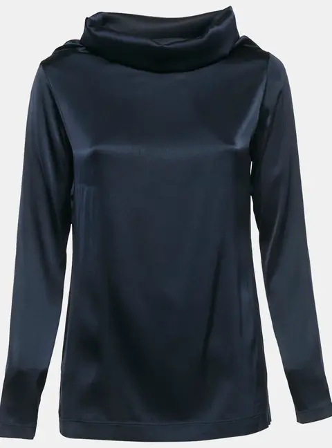 Moschino Cheap and Chic Navy Blue Satin Jersey Cowl Neck Top S